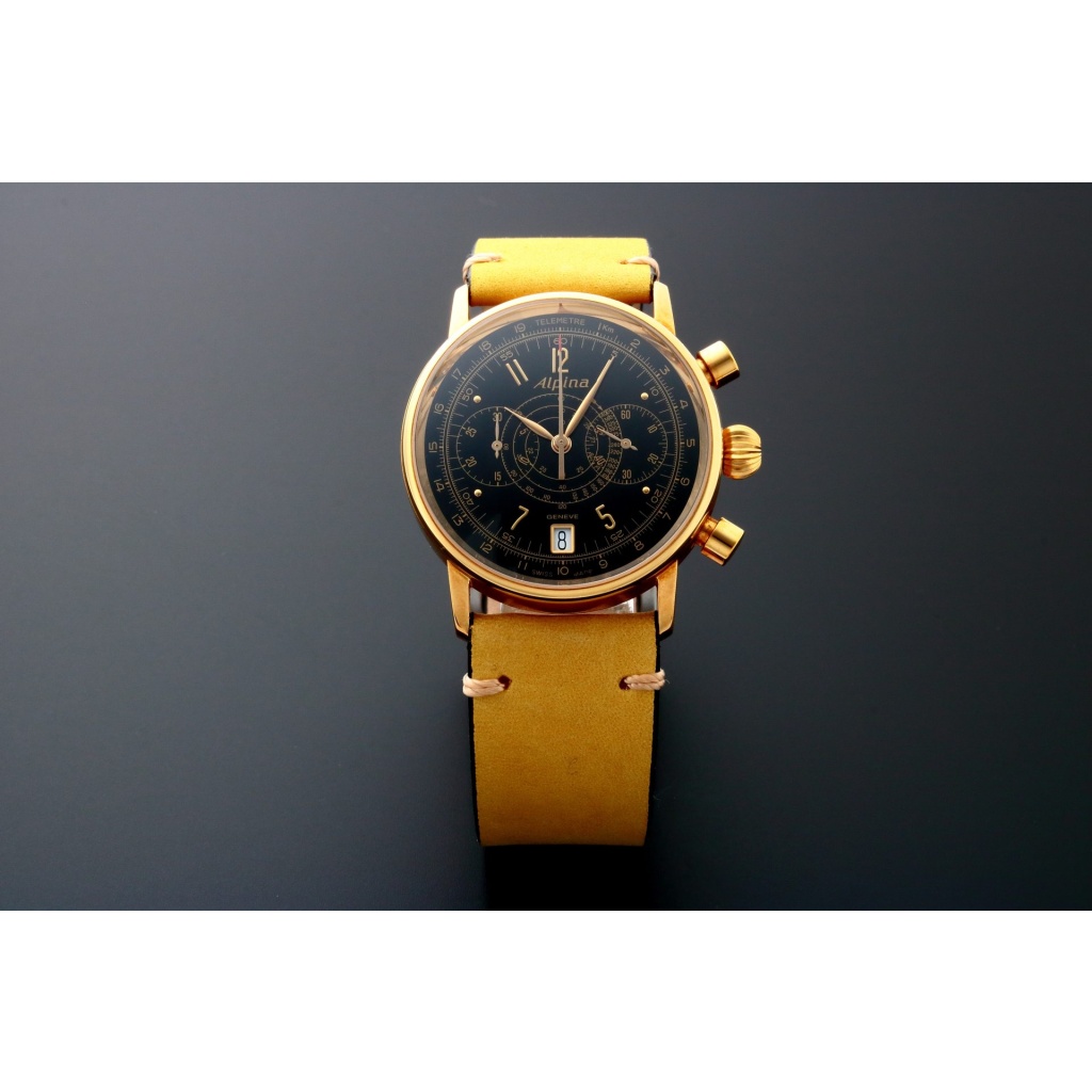 18k Yellow Gold Alpina Heritage Chronograph Watch AL-850BB3H17 AcquireItNow.com