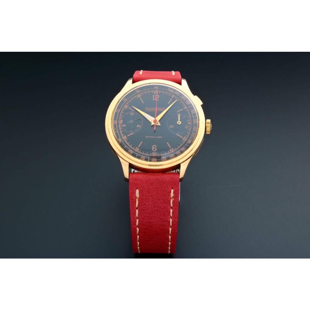 18k Yellow Gold Eberhard & Co Single Button Chronograph Watch Vintage AcquireItNow.com