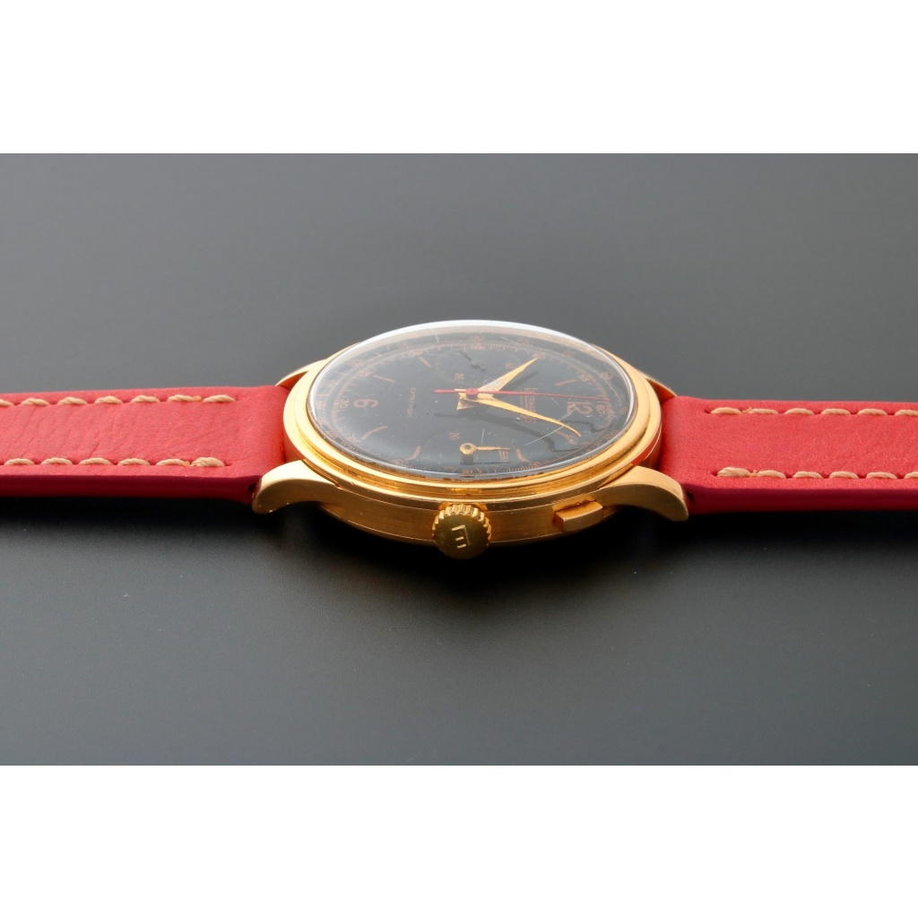 18k Yellow Gold Eberhard & Co Single Button Chronograph Watch Vintage AcquireItNow.com