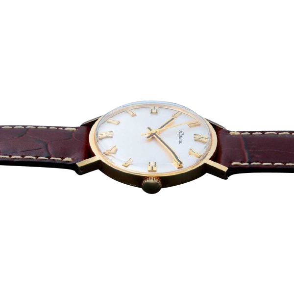 Vintage Gents 18k Yellow Gold Alpina Wristwatch. AcquireItNow.com
